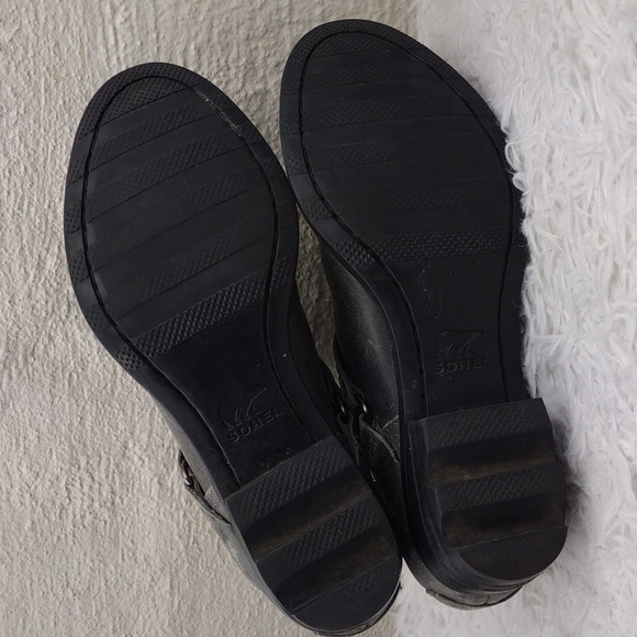 Sorel Lolla ll Quarry Gray Leather Strap Stud Chunky Heel Pull On Ankle Boot - Picture 7 of 16